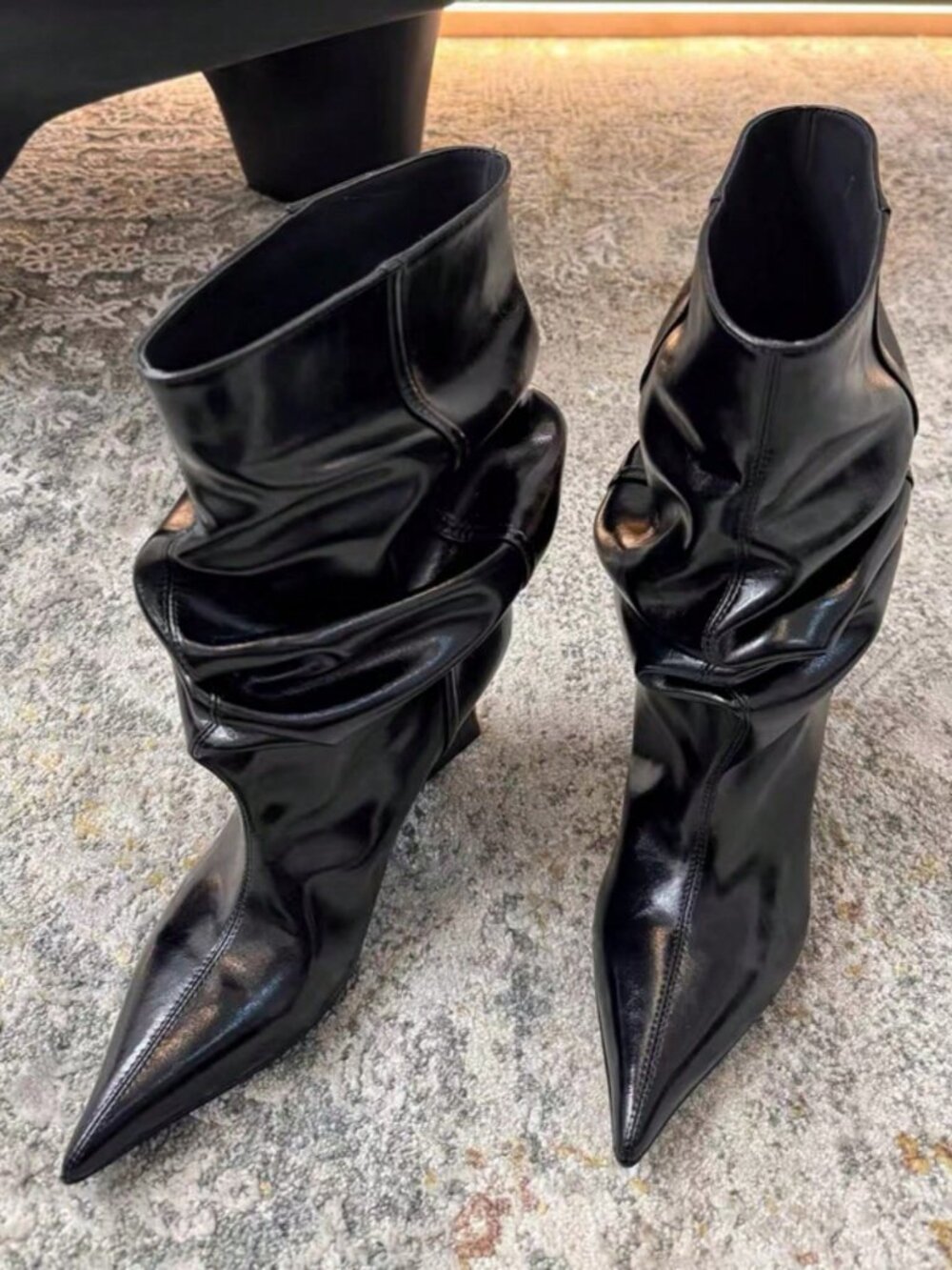 Black Lolita Style Women's Ruched Tall Stacked Pointed Toe Over-The-Knee Boots - Picture 8 of 8